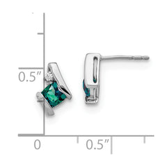 14K White Gold Cushion Cr. Alexandrite and Diamond Earrings