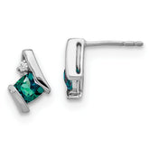 14K White Gold Cushion Cr. Alexandrite and Diamond Earrings