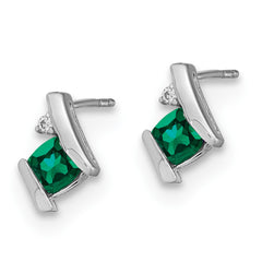 14K White Gold Cushion Cr. Emerald and Diamond Earrings