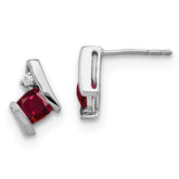 14K White Gold Cushion Cr. Ruby and Diamond Earrings