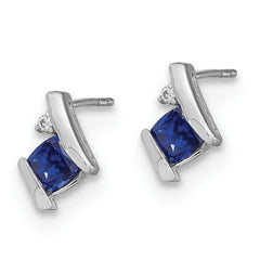 14K White Gold Cushion Cr. Sapphire and Diamond Earrings