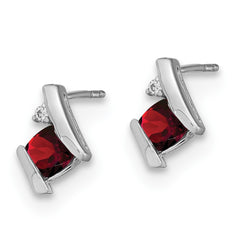 14K White Gold Cushion Garnet and Diamond Earrings