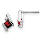 14K White Gold Cushion Garnet and Diamond Earrings