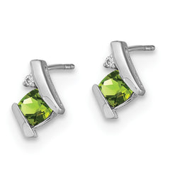 14K White Gold Cushion Peridot and Diamond Earrings