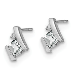 14K White Gold Cushion White Topaz and Diamond Earrings