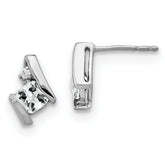 14K White Gold Cushion White Topaz and Diamond Earrings