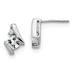 14K White Gold Cushion White Topaz and Diamond Earrings