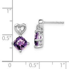 14k White Gold Amethyst and Diamond Heart Earrings - 4