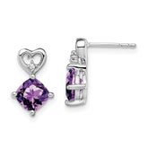 14k White Gold Amethyst and Diamond Heart Earrings - 4