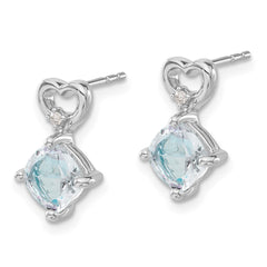 14k White Gold Aquamarine and Diamond Heart Earrings