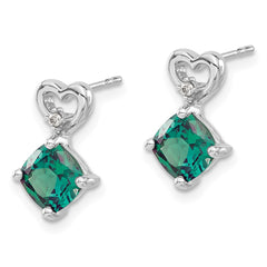 14k White Gold Created Alexandrite and Diamond Heart Earrings