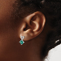 14k White Gold Created Alexandrite and Diamond Heart Earrings