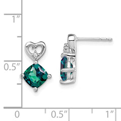 14k White Gold Created Alexandrite and Diamond Heart Earrings