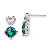 14k White Gold Created Alexandrite and Diamond Heart Earrings