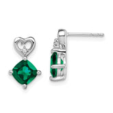 14k White Gold Created Emerald and Diamond Heart Earrings