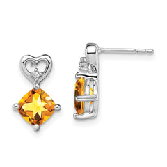 14k White Gold Citrine and Diamond Heart Earrings