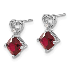 14k White Gold Created Ruby and Diamond Heart Earrings