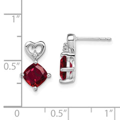 14k White Gold Created Ruby and Diamond Heart Earrings