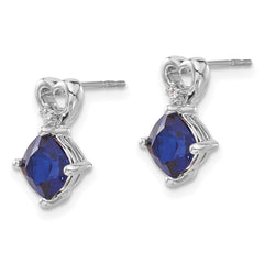 14k White Gold Created Sapphire and Diamond Heart Earrings