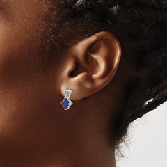 14k White Gold Created Sapphire and Diamond Heart Earrings