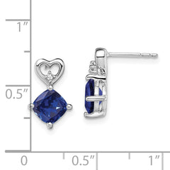 14k White Gold Created Sapphire and Diamond Heart Earrings