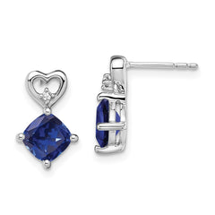 14k White Gold Created Sapphire and Diamond Heart Earrings