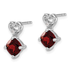 14k White Gold Garnet and Diamond Heart Earrings - 3