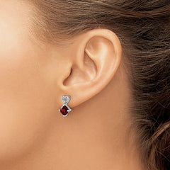 14k White Gold Garnet and Diamond Heart Earrings - 3