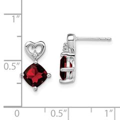 14k White Gold Garnet and Diamond Heart Earrings - 3