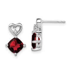 14k White Gold Garnet and Diamond Heart Earrings - 3