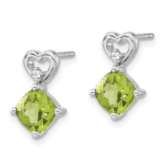 14k White Gold Peridot and Diamond Heart Earrings