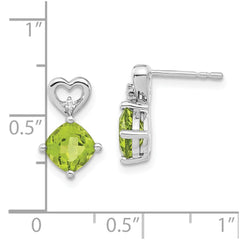 14k White Gold Peridot and Diamond Heart Earrings