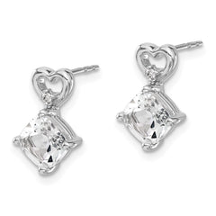 14k White Gold White Topaz and Diamond Heart Earrings