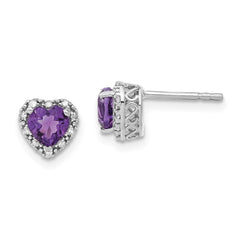 Sterling Silver Rhodium-plated Amethyst and Diamond Earrings - 5