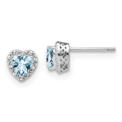Sterling Silver Rhodium-plated Aquamarine and Diamond Earrings - 2