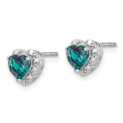 Sterling Silver Rhodium-plated Created Alexandrite/Diamond Earrings - 2