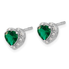 Sterling Silver Rhodium-plated Created Emerald and Diamond Earrings - 3