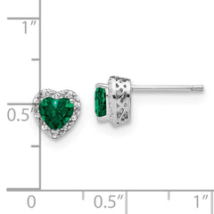 Sterling Silver Rhodium-plated Created Emerald and Diamond Earrings - 3