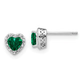 Sterling Silver Rhodium-plated Created Emerald and Diamond Earrings - 3