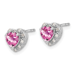 Sterling Silver Rhod-plated Created Pink Sapphire/Diamond Earrings - 2