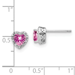 Sterling Silver Rhod-plated Created Pink Sapphire/Diamond Earrings - 2