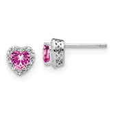 Sterling Silver Rhod-plated Created Pink Sapphire/Diamond Earrings - 2