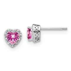 Sterling Silver Rhod-plated Created Pink Sapphire/Diamond Earrings - 2