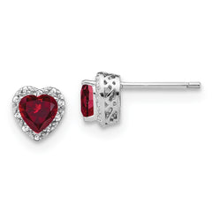 Sterling Silver Rhodium-plated Created Ruby and Diamond Earrings - 2