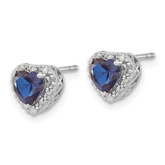 Sterling Silver Rhodium-plated Created Sapphire and Diamond Earrings - 2