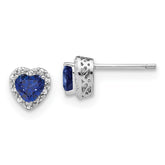 Sterling Silver Rhodium-plated Created Sapphire and Diamond Earrings - 2