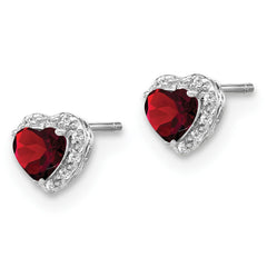 Sterling Silver Rhodium-plated Garnet and Diamond Earrings - 2