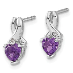 Sterling Silver Rhodium-plated Amethyst and Diamond Earrings - 9