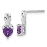 Sterling Silver Rhodium-plated Amethyst and Diamond Earrings - 9