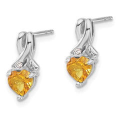 Sterling Silver Rhodium-plated Citrine and Diamond Earrings - 3